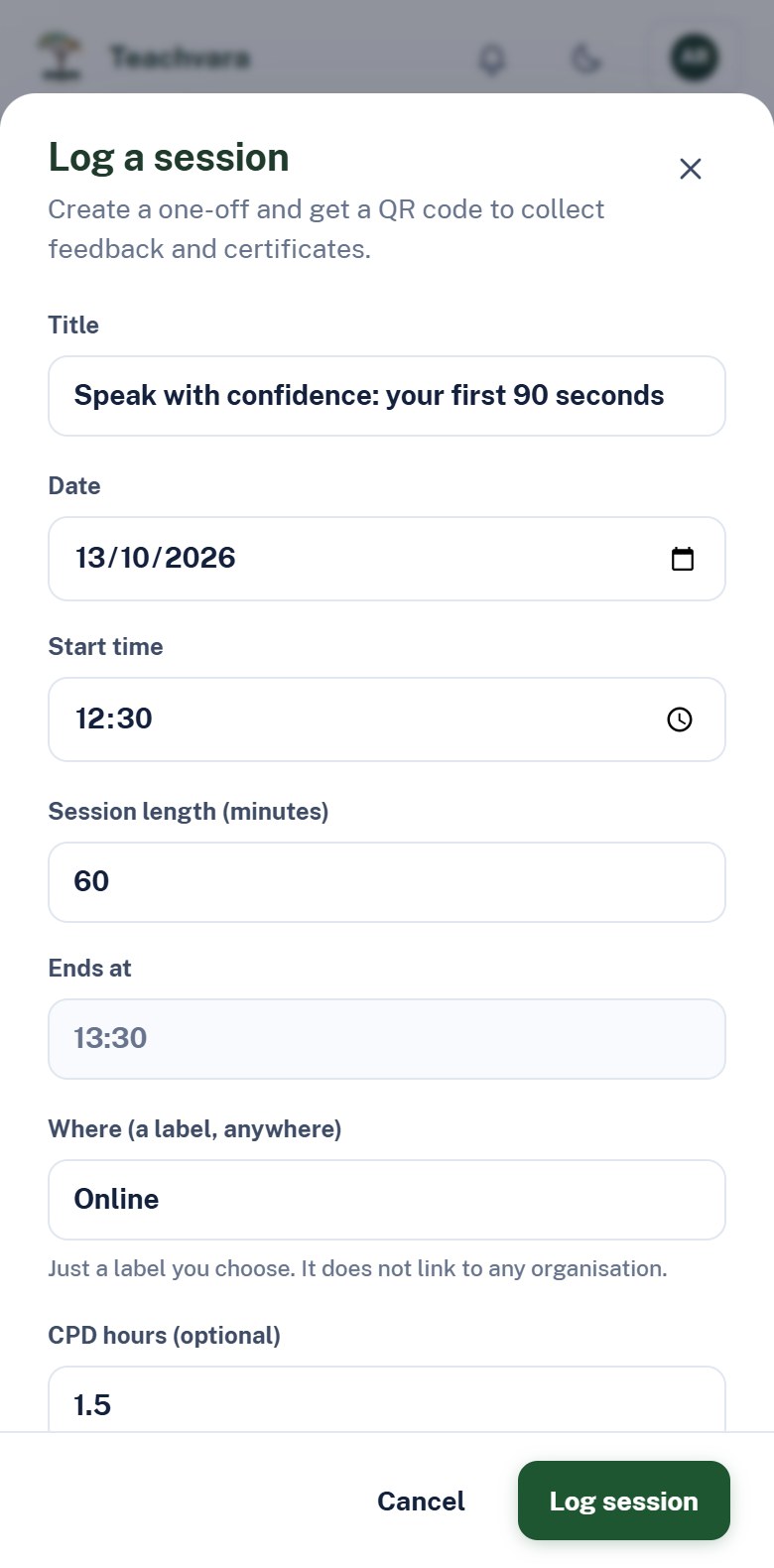 Log a session