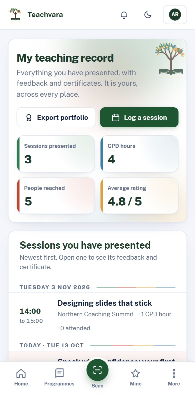 My teaching record on a phone