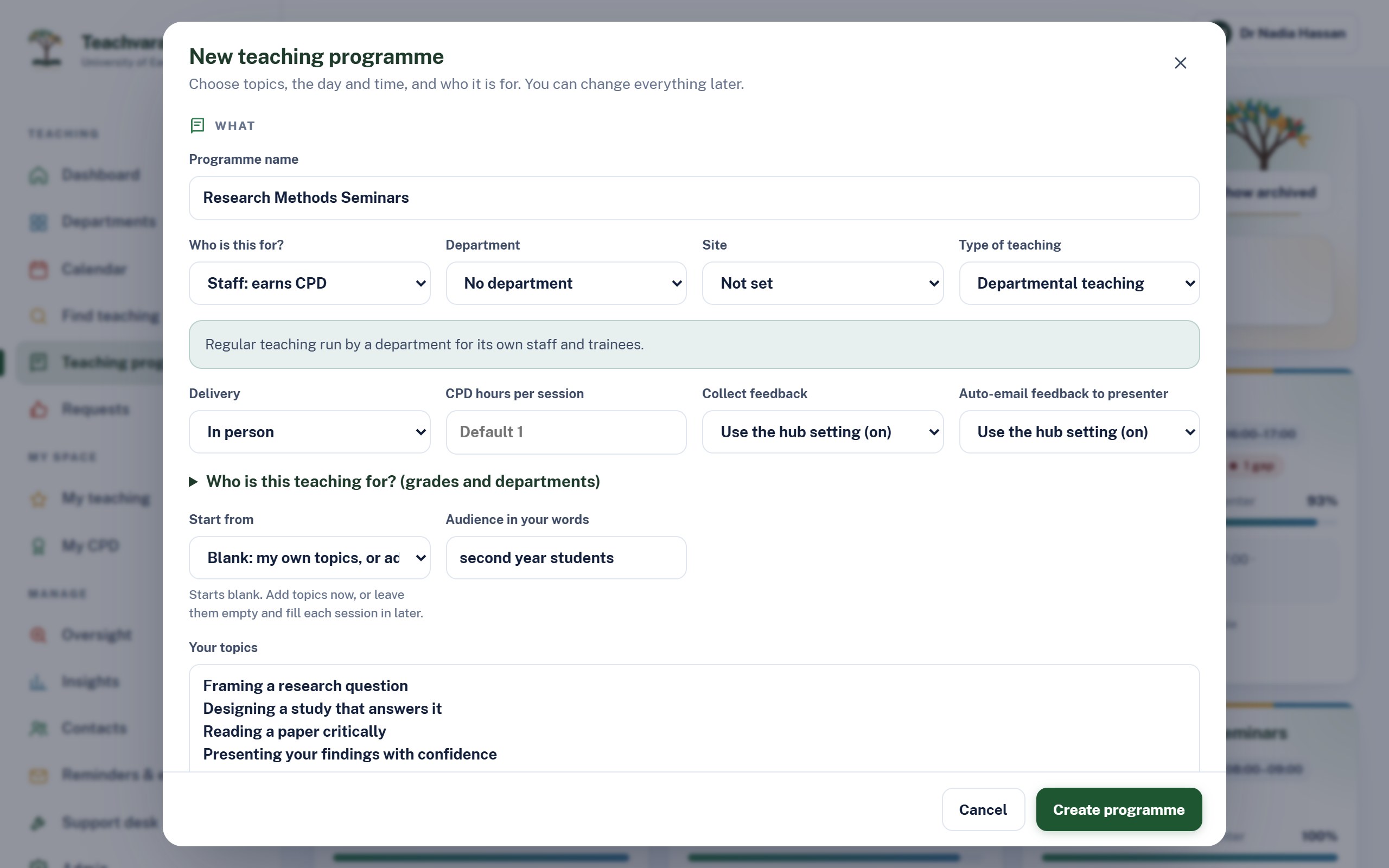 Creating a teaching programme