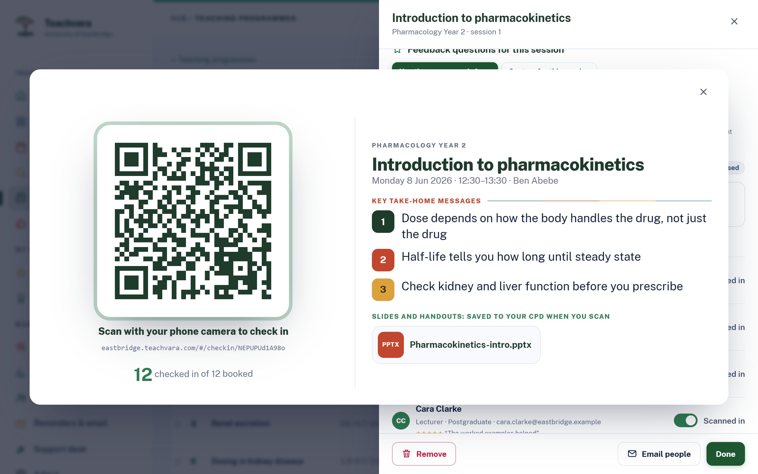 QR check-in on screen